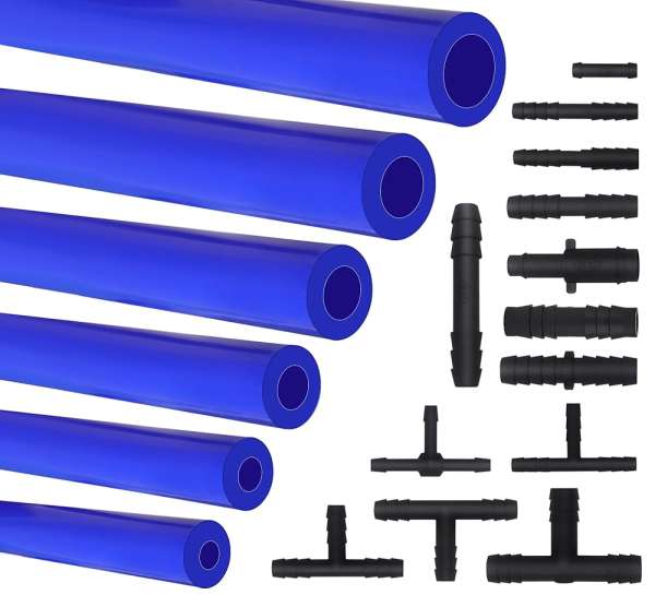 1/8" 5/32" 3/16" 1/4" 5/16" 3/8" High Performance Automotive Silicone Vacuum Tubing Hose line Kit 6PCS 5FT with 126PCS 13 Sizes Nylon Vacuum Connectors (BLUE)