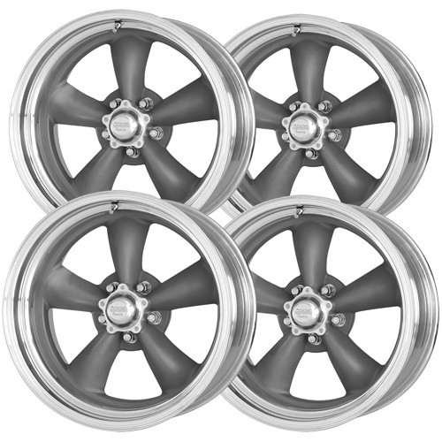 (4) American Racing VN215 Torq Thrust II 15x6 5x4.5" -6mm Gunmetal Wheels Rims