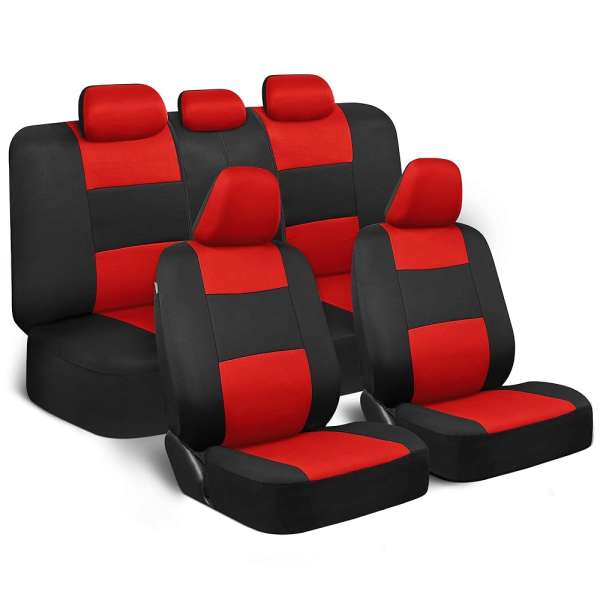 BDK PolyPro Car Seat Covers Full Set in Red on Black – Front and Rear Split Bench Seat Covers, Easy to Install, Accessories for Auto Trucks Van SUV