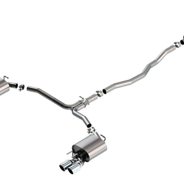 Borla 140823 S-Type Cat-Back Exhaust System 2.5 in. 2.25 in. Dual Round Rolled Angle-Cut Stainless Steel Short 3.5 in. Tip Size Dual Split Rear Exit S-Type Cat-Back Exhaust System