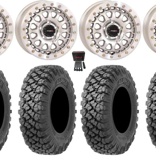 Bundle - 9 Items: System 3 SB-6 15" Wheels Mh (6+1) 35" Alpha Tires [5x4.5 Bolt Pattern 12mmx1.5 Lug Kit]