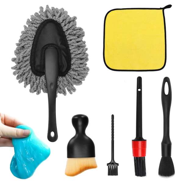 Car Interior Duster Detailing Brush Set Cleaning Gel Kit, Soft Microfiber Towels Dash Vent Dusting Car Slime Putty Detailing Brushes Accessories Tools for Car Decoration Auto...