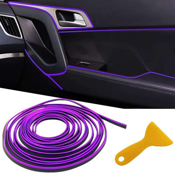 Car Interior Trim Strips,Universal 33ft Car Electroplating Decoration Styling Door Dashboard, Flexible Interior Trim Accessories with Installing Tool(Purple)