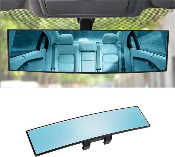 Car Rearview Mirror, 12 Inch Panoramic Wide Angle Anti-Glare, Clip on Auto Rear View Mirror, HD Clear Convex Surface, Car Interior Accessories Universal for SUV, Truck, Van,...