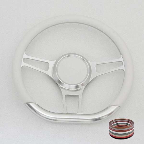 Flashpower 14" Satin Billet Steering Wheel with Half Wrap and Horn Button-White