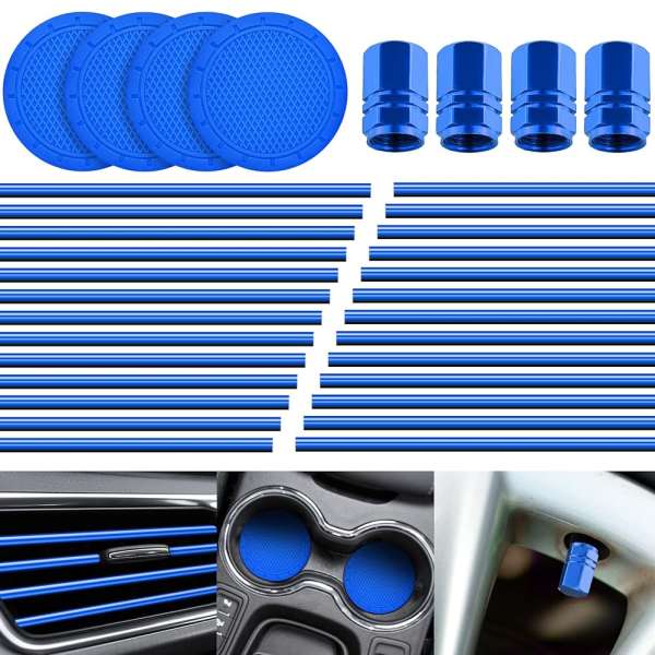 Frienda 28 Pcs Car Interior Accessories Including 20 Pcs Car Air Conditioner Decoration Strip 4 Non Slip Silicone Car Cup Coaster 4 Car Tire Valve Stem Caps for Most Cars SUVs...