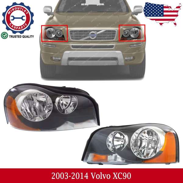 Front Headlight Assembly With Bulb Left and Right Side For 2003-2014 Volvo XC90