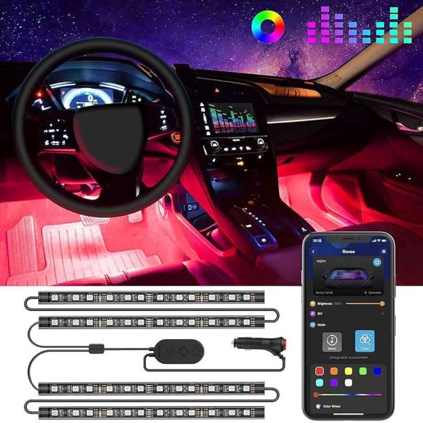 Govee Car LED Lights, Smart Car Interior Lights with App Control, RGB Inside Car Lights with DIY Mode and Music Mode, 2 Lines Design LED Lights for Cars with Car Charger, 12V