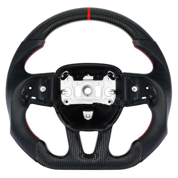 LOSCHEN Steering Wheel for Dodge, 3K Real Carbon Fiber Steering Wheel for Dodge/Jeep Grand Cherokee/SXT/GT/RT/SRT/HELLCAT, Perforated Leather Upgrade D-shaped Flat-bottom...