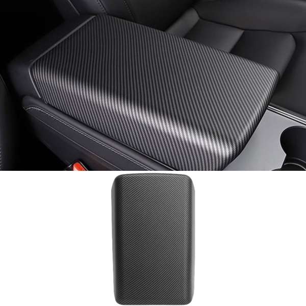 Matte Carbon Fiber Center Control Armrest Cover Box Compatible with 2021 2022 2023 2024 Model Y, ABS Center Console Protector Cover, Center Console Armrest Box Cover,Cool Car...