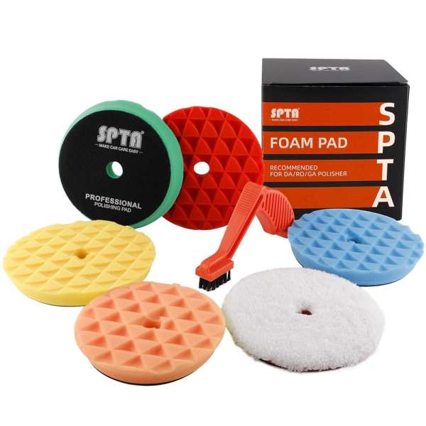 Polishing Pads, 5Pc 6 Inch 150mm Orbital Buffer Polisher Pads and 1Pc Microfiber Buffing Pads, Foam Polish Pad for Compounding, Polishing and Waxing, for 6''/150mm Backing Plate...