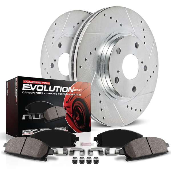 Power Stop K8030 Rear Z23 Carbon Fiber Brake Pads with Drilled and Slotted Brake Rotors Kit For Ford Expedition F-150 Lincoln Navigator 6 Lug