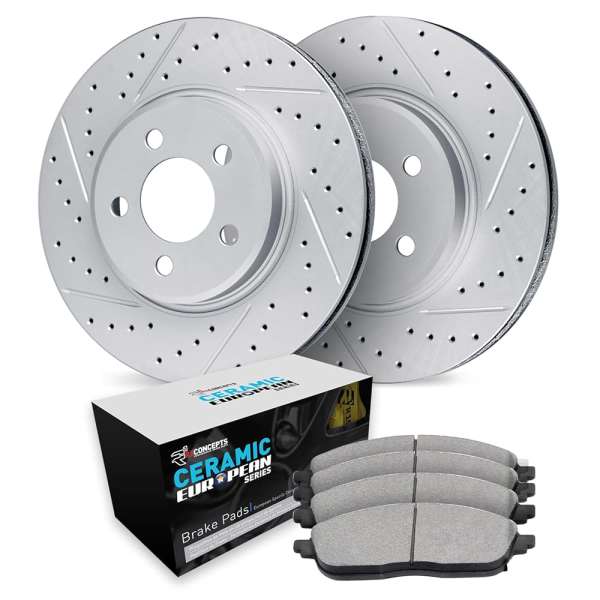 R1 Concepts Rear Brakes and Rotors Kit |Rear Brake Pads| Brake Rotors and Pads| Euro Performance Sport Brake Pads and Rotors|fits 2017-2021 Alfa Romeo Giulia, Stelvio