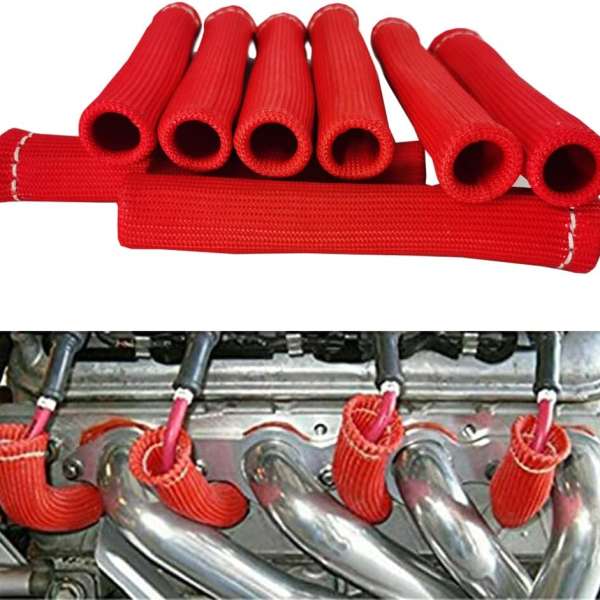 Spark Plug Wire Boots Thermal Protection Insulator Sleeve, 1200 Degree Heat shield Cover Wrap 6 inch for Car Truck 8PCS(red)